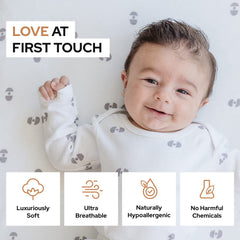 Pickle & Pumpkin organic cotton pack n play fitted sheet, hypoallergenic and safe for baby.