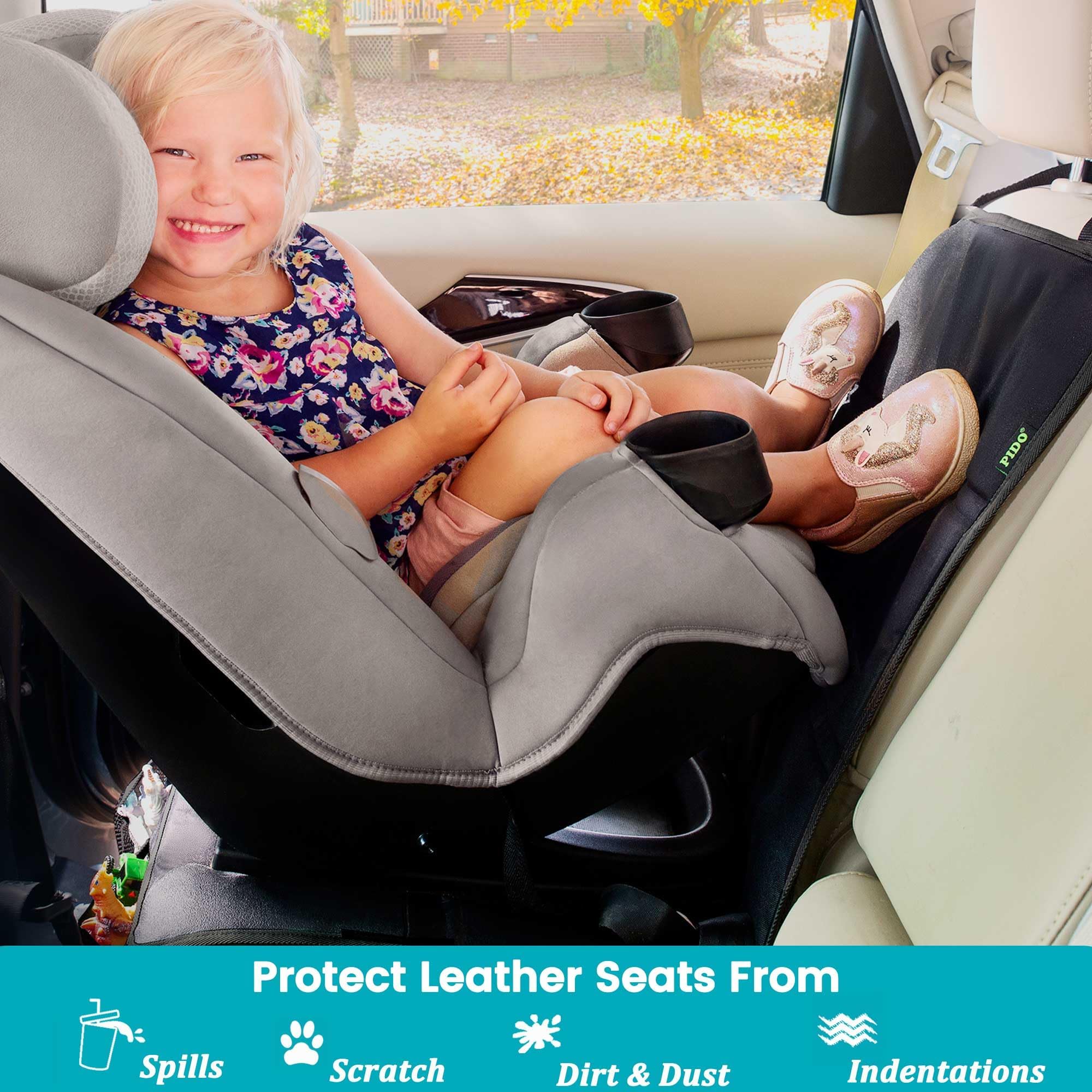 PIDO universal-fit protector works with most vehicles and headrest setups.