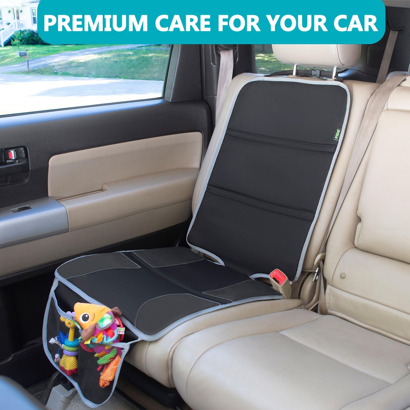 PIDO waterproof fabric seat protector guards against spills and messes