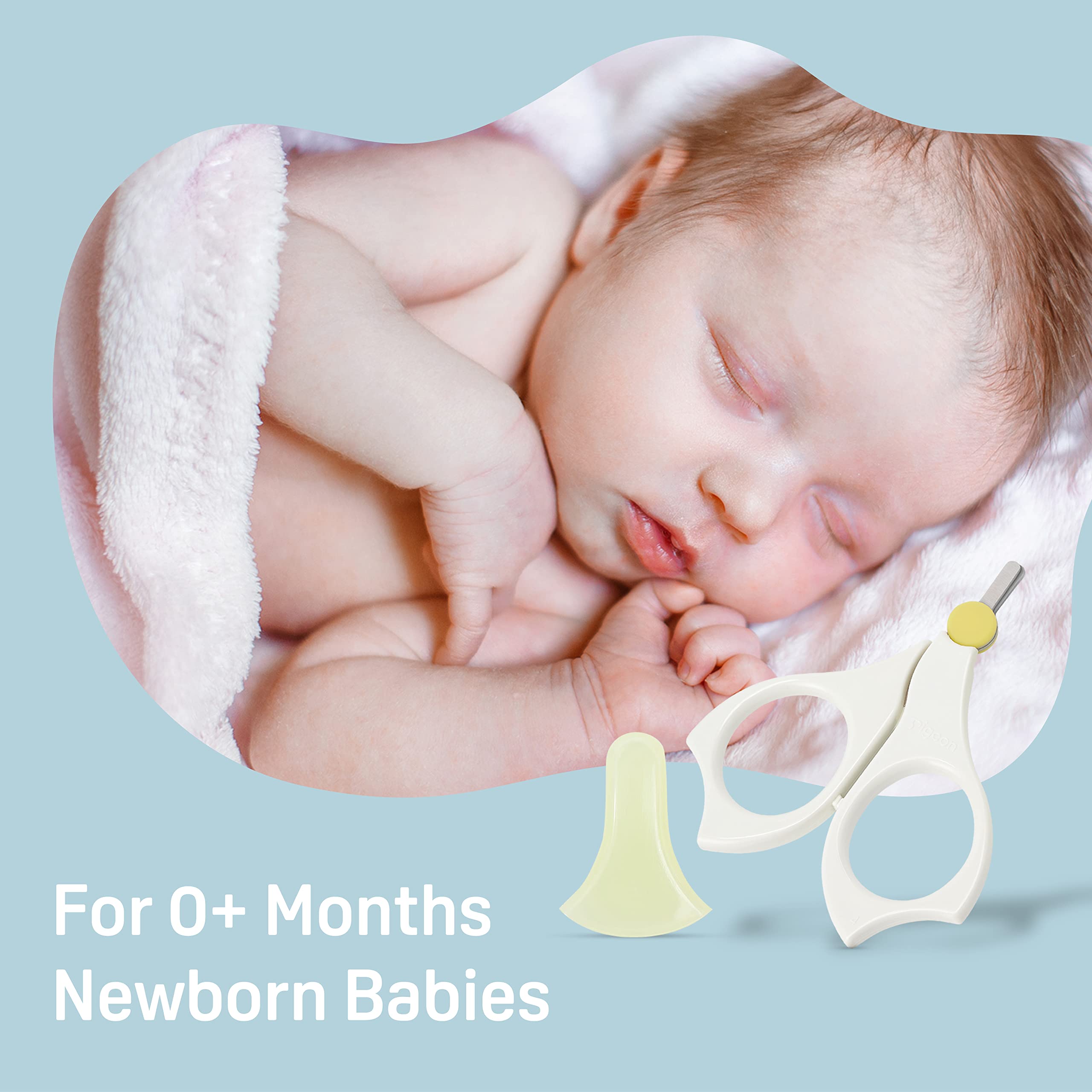 PIGEON baby nail scissors with large hole handle for stable grip.