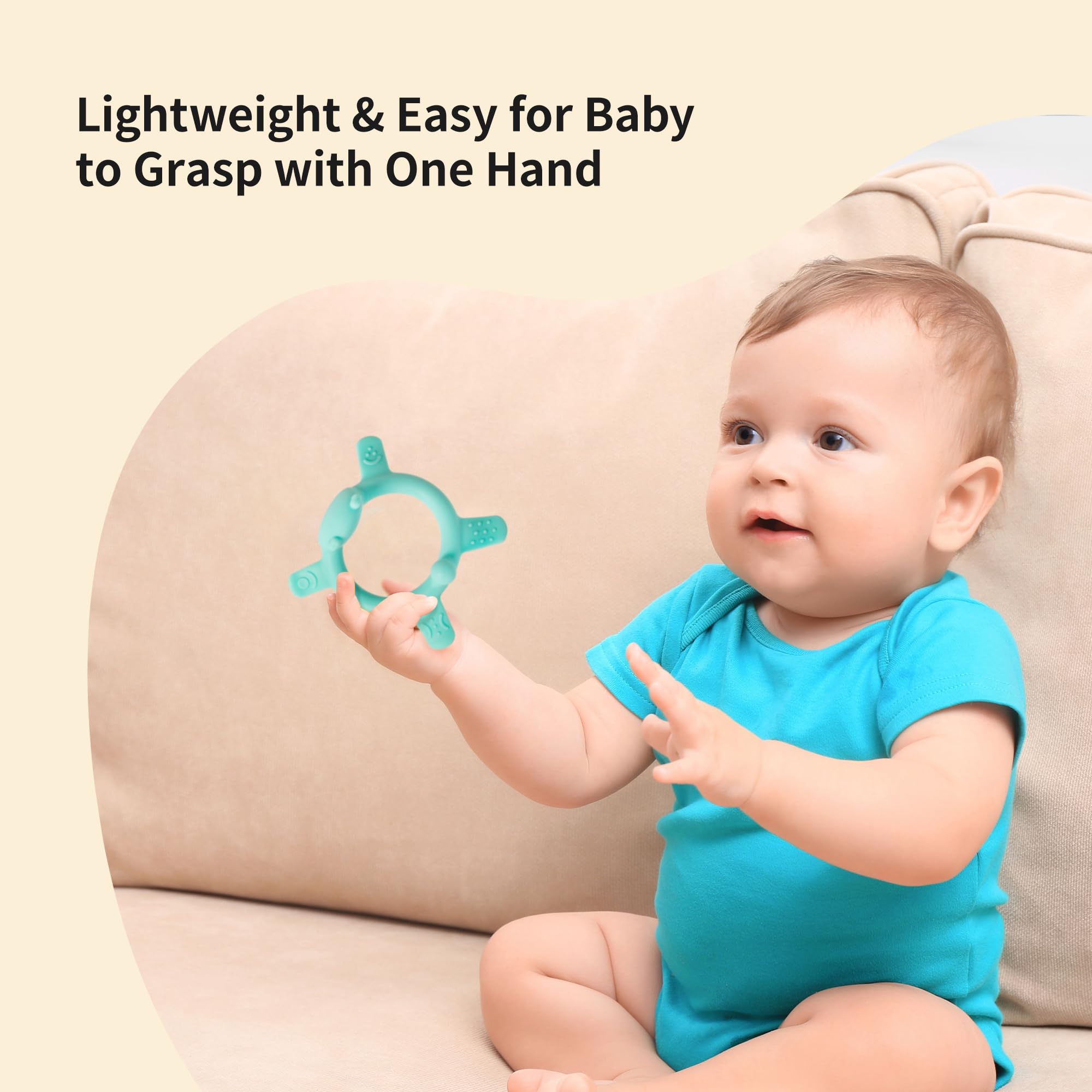 Pigeon Blue Cat teether featuring a round tail texture for extended play sessions.