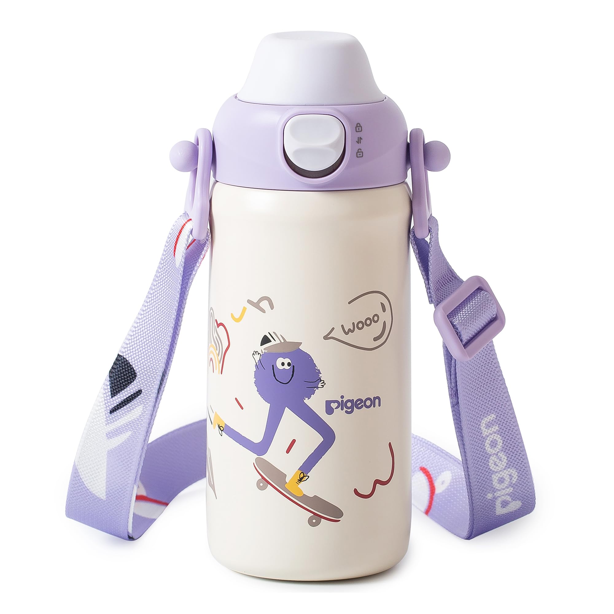 PIGEON kids insulated bottle with spill-proof lid demonstrating portable school hydration.