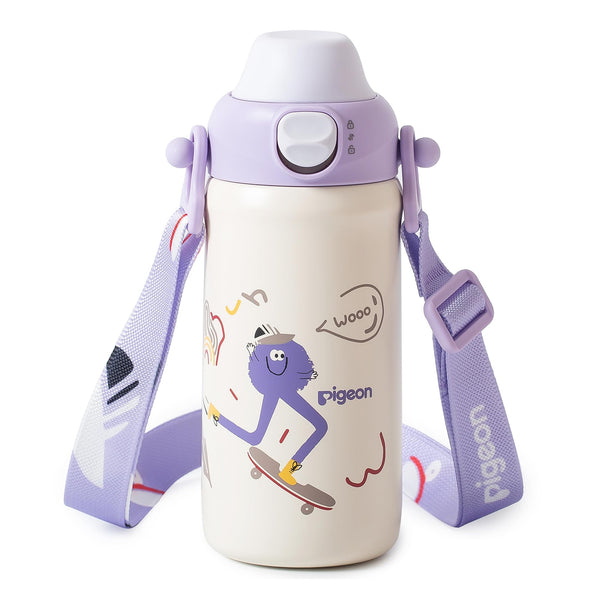 PIGEON kids insulated bottle with spill-proof lid demonstrating portable school hydration.