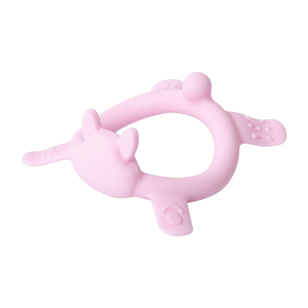 Pigeon pink rabbit teether for 3M+ babies with easy grip.