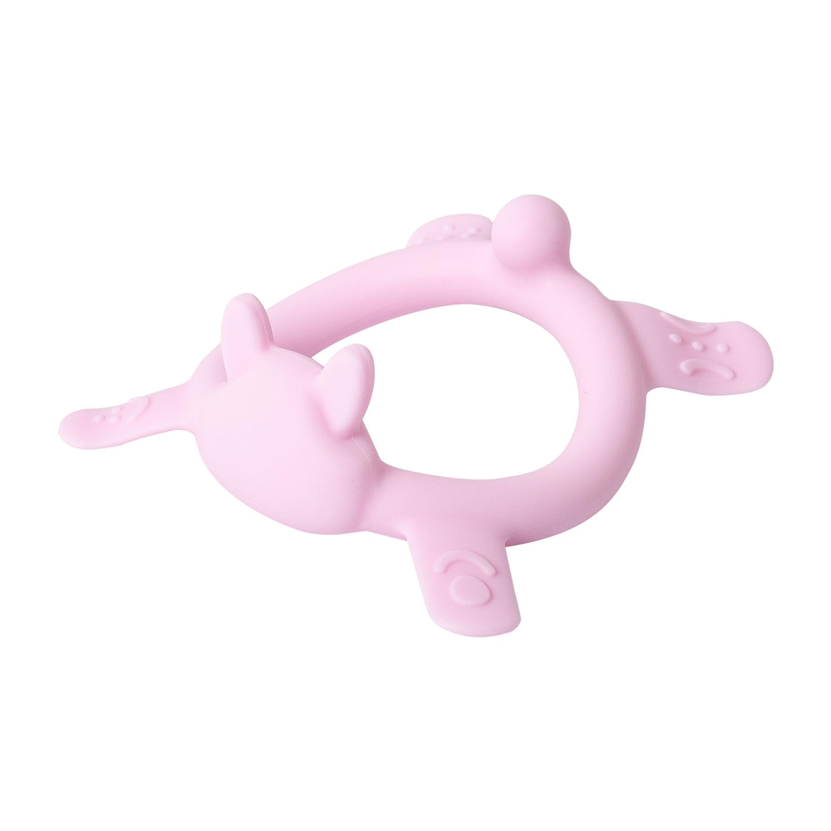 Pigeon pink rabbit teether for 3M+ babies with easy grip.