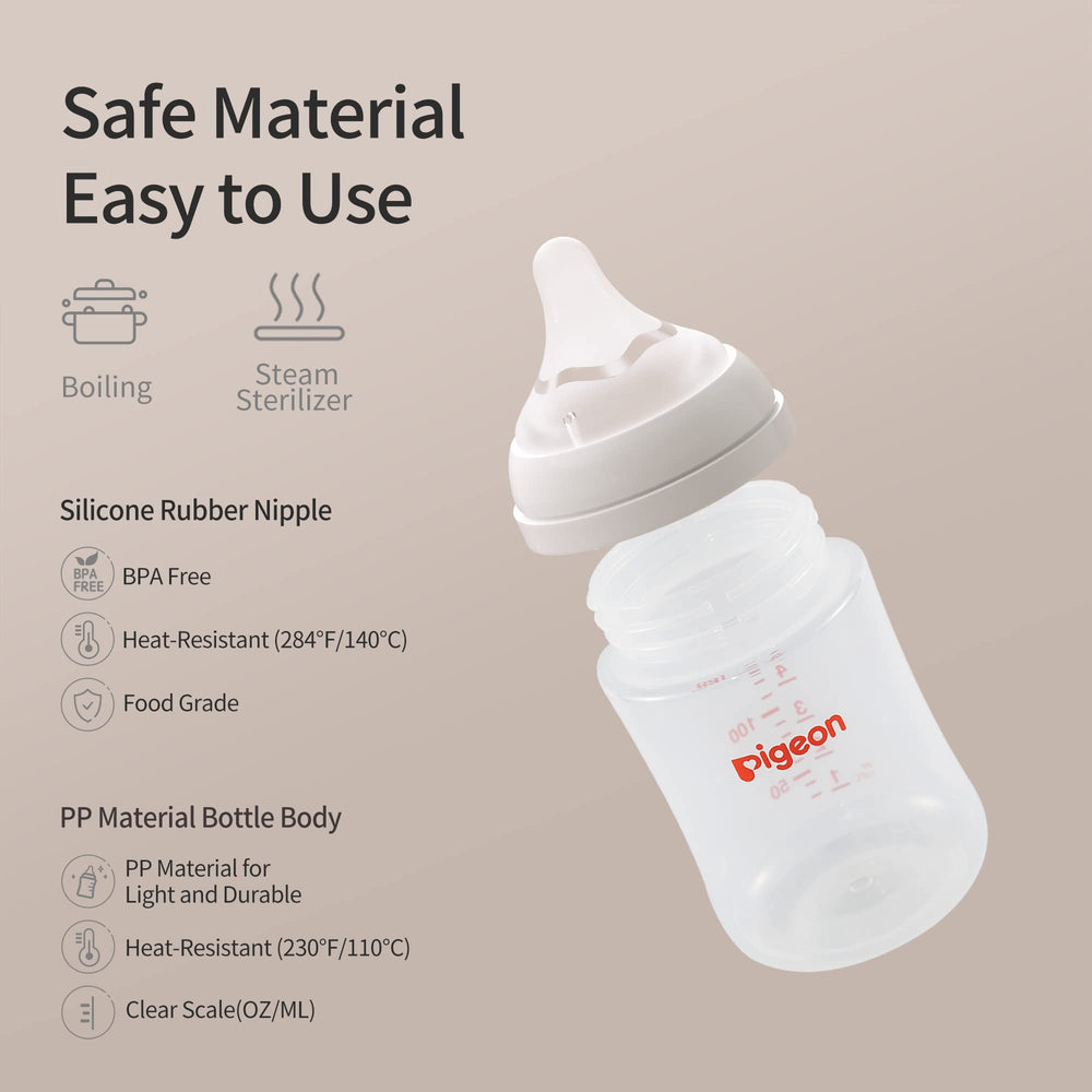 Pigeon PP bottle includes four SS nipples for newborn feeding.