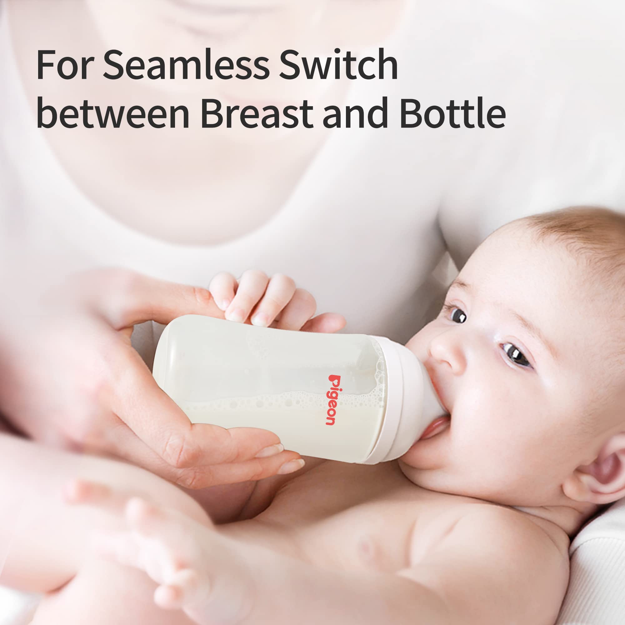 Pigeon PP silicone nipple is soft and flexible for natural movement.