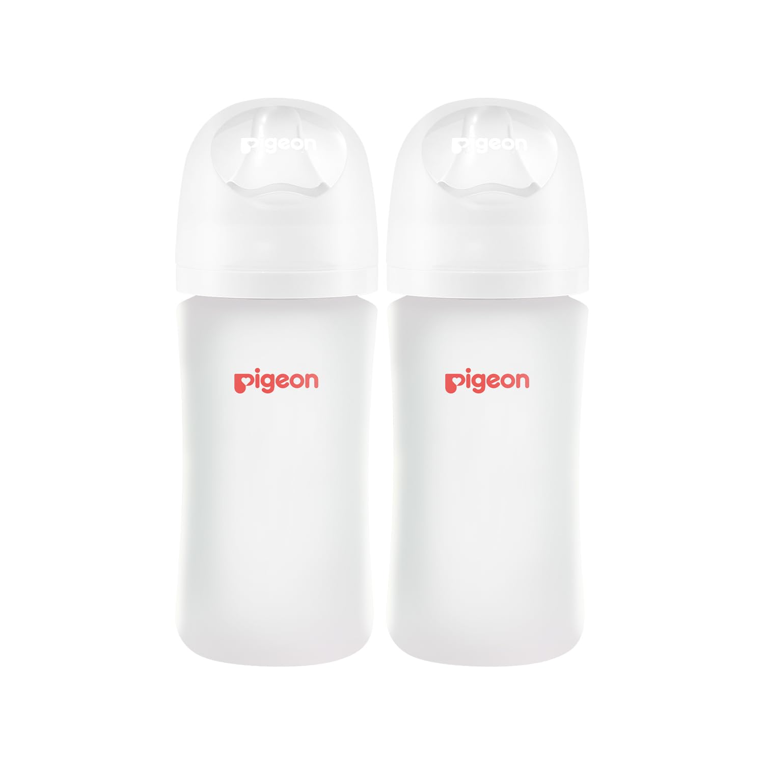 Pigeon silicone-coated baby bottle glass-inside, silicone-outside offers easy cleaning and a natural feeding feel.