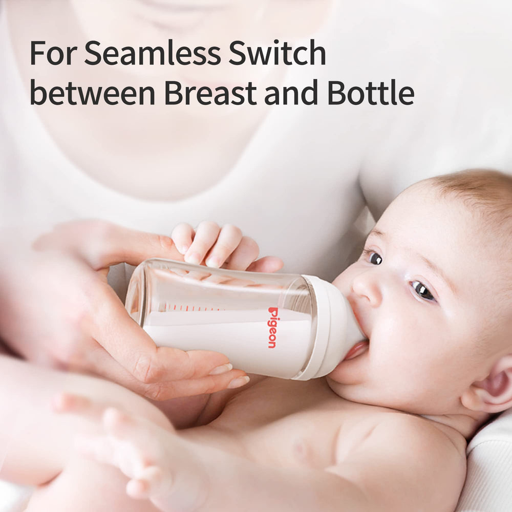 Pigeon nipple M in soft silicone offers natural feel and easy switch