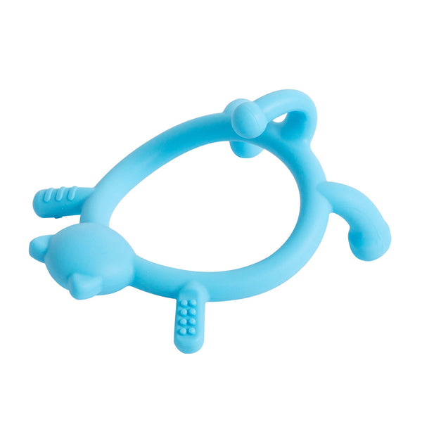 Pigeon Blue Cat teether front view designed for easy grasp and gentle gum massage.