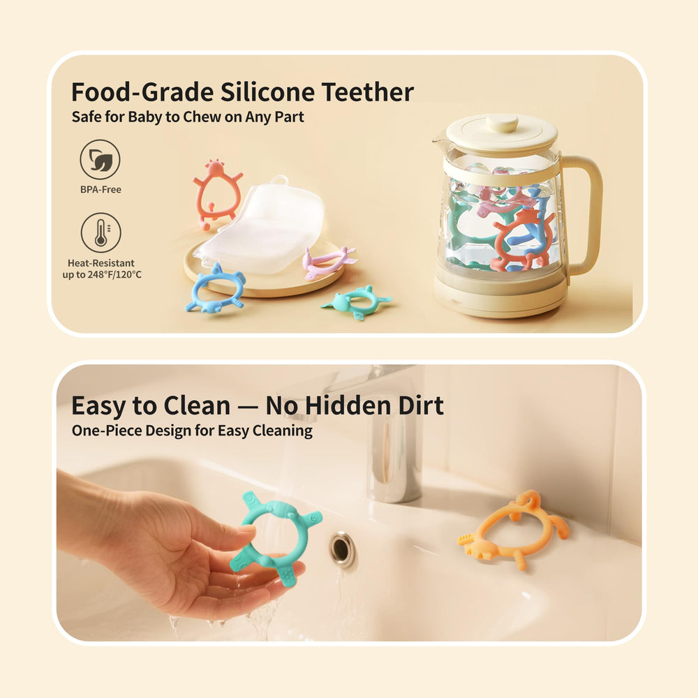 Pigeon one-handed design supports initial self-soothing and grasp.
