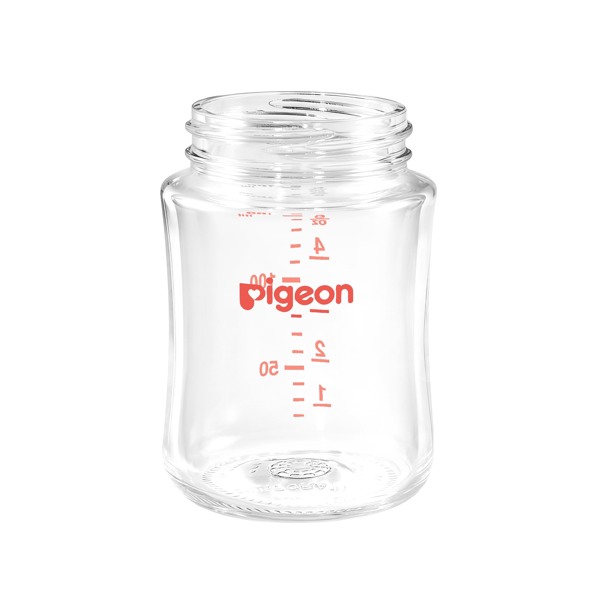 Pigeon wide-neck glass bottle body 160ml shown for secure feeding and easy seal.