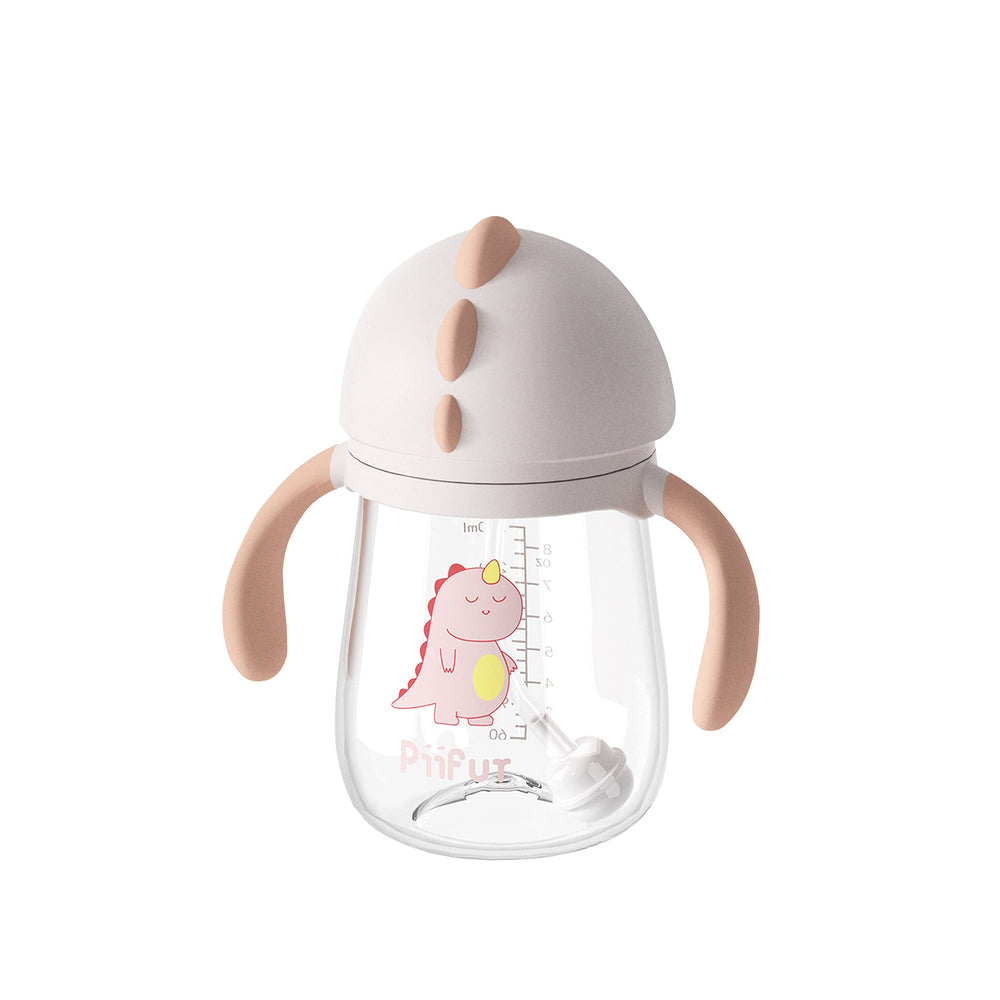 Piifur baby cup with straw pink 8 oz for toddler sipping easy