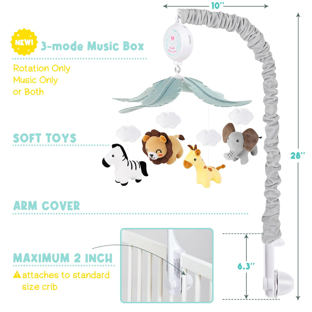 PIIKAGO crib mobile fits standard cribs for easy setup and stability