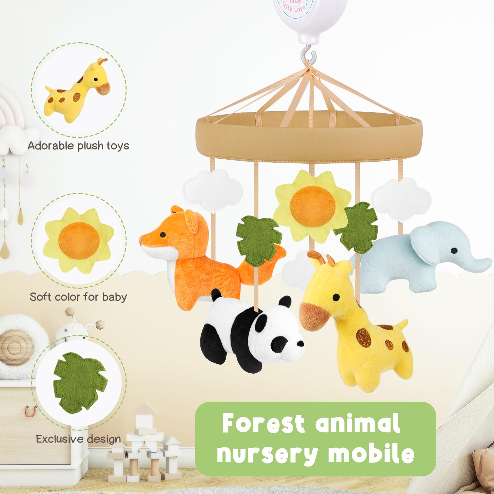 PIIKAGO Animals crib mobile giraffe plush for gentle visual interest and calm nights.
