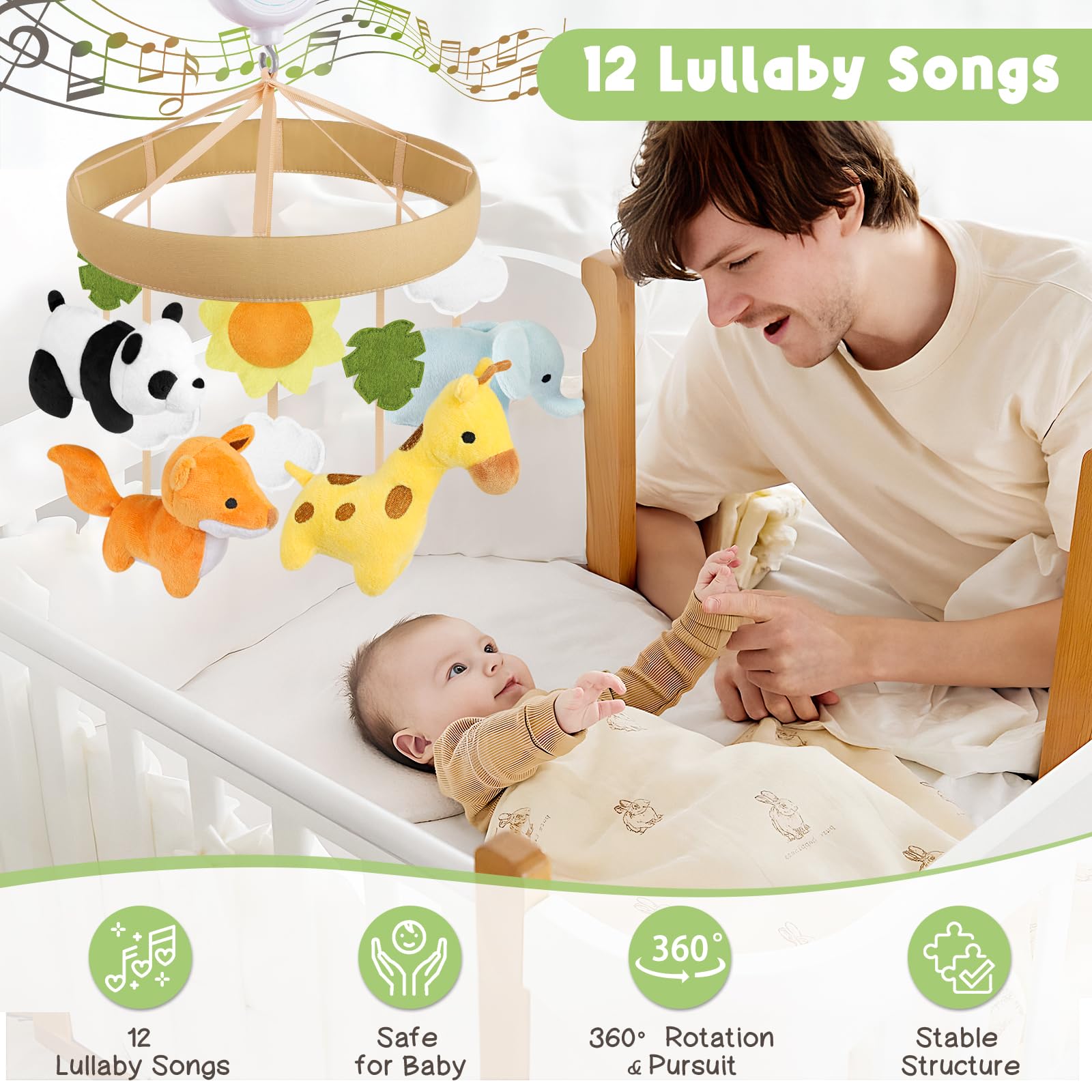 PIIKAGO Animals crib mobile panda plush for bright colors and soft motion.
