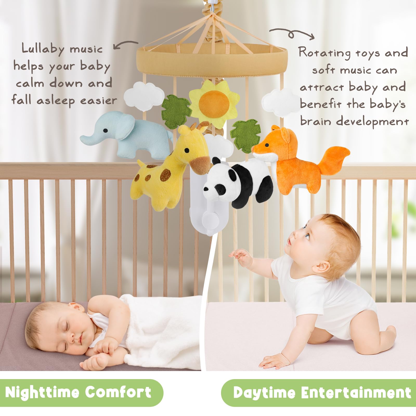 PIIKAGO Animals crib mobile sun accent for cheerful glow and ambience.