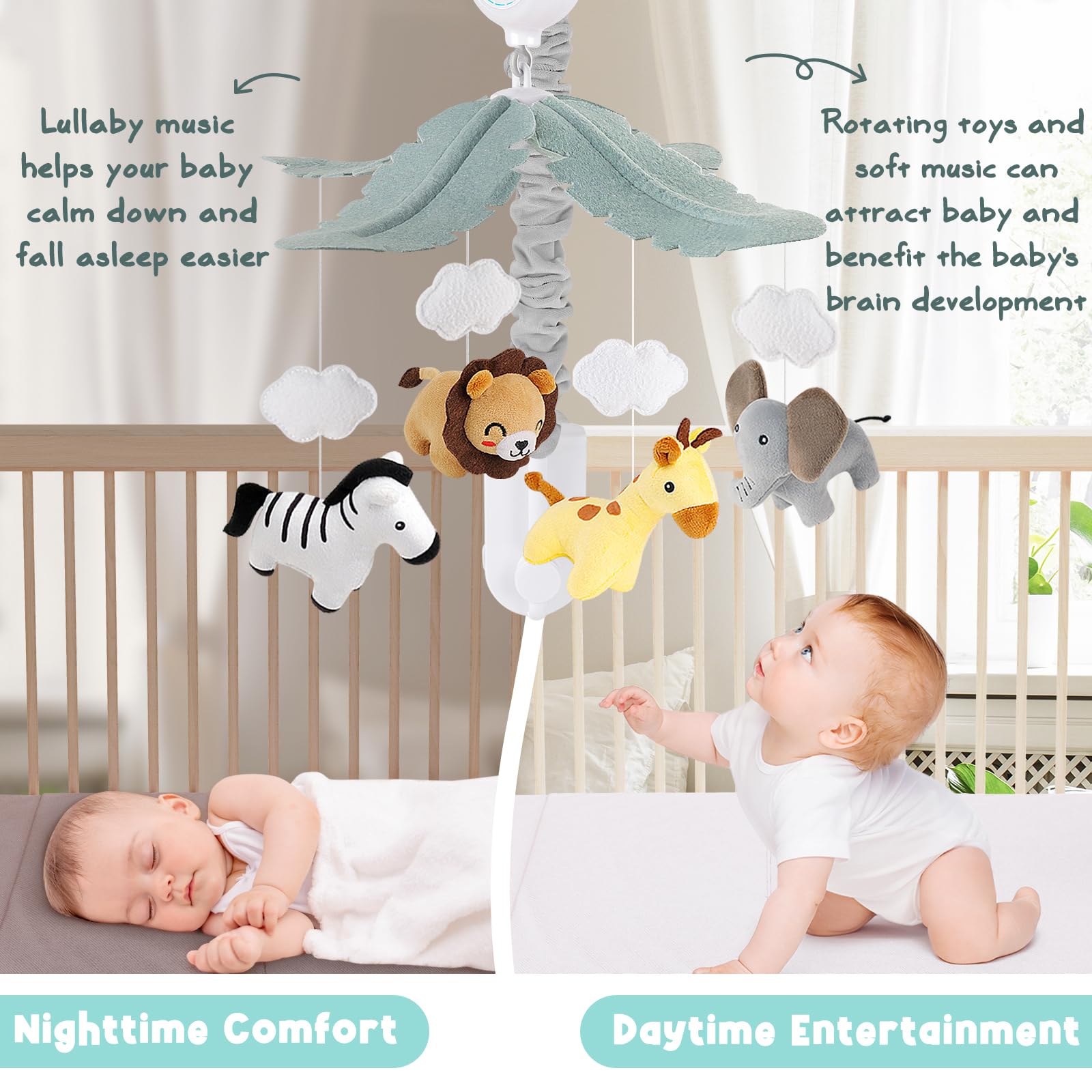PIIKAGO crib mobile plush and cover are washable for easy cleaning