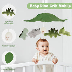 PIIKAGO leaf canopy with dinosaur egg on crib mobile supports visual tracking