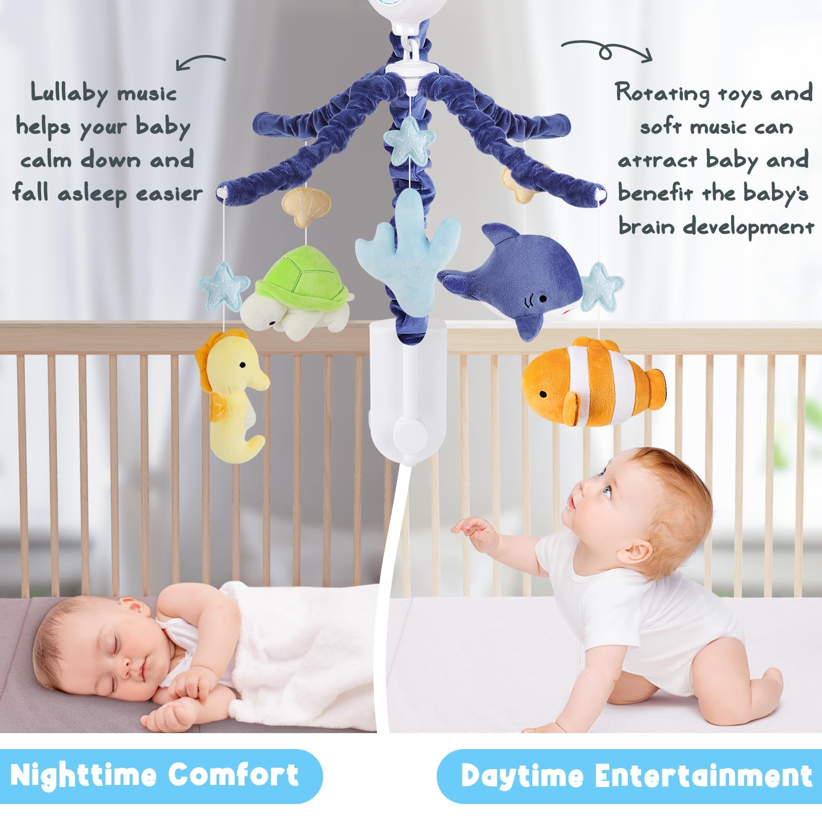PIIKAGO Ocean Crib Mobile music controls enable easy sleep routines