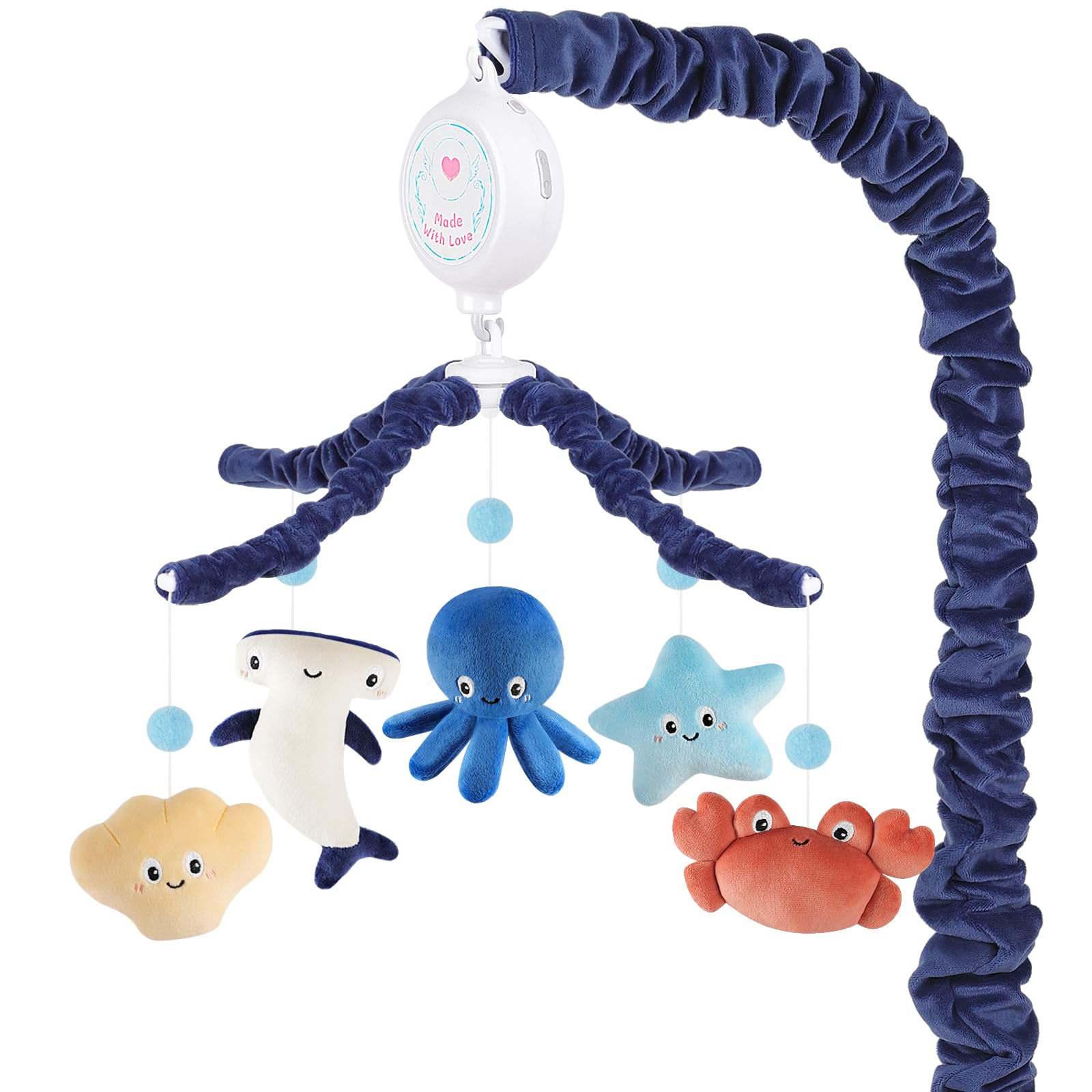 PIIKAGO Ocean Crib Mobile with octopus plush for soothing visual tracking and bedtime calm.