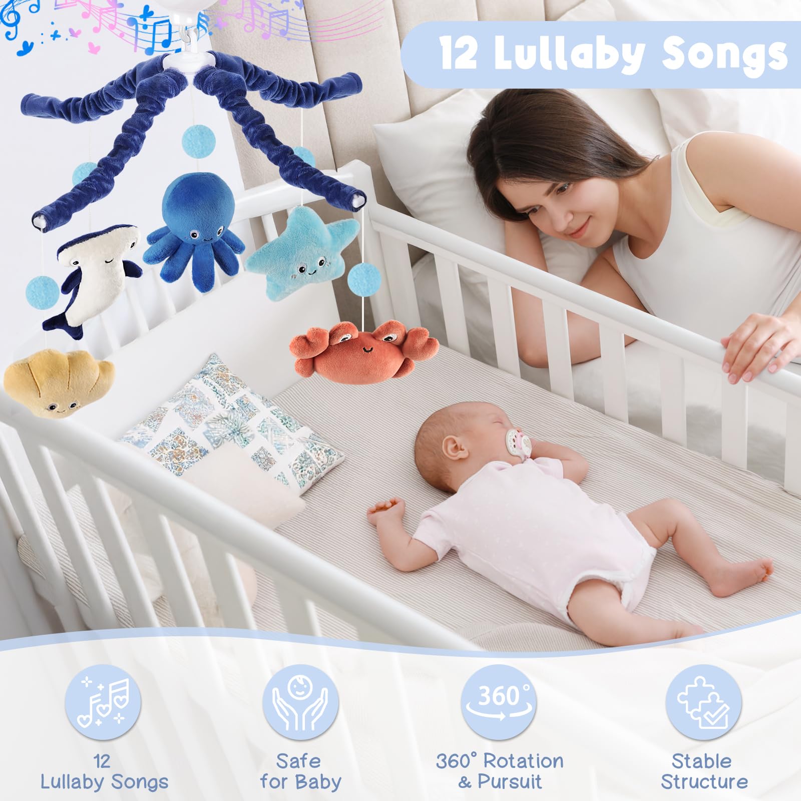 PIIKAGO Ocean Crib Mobile starfish companion aiding gentle rotation and bedtime soothing.