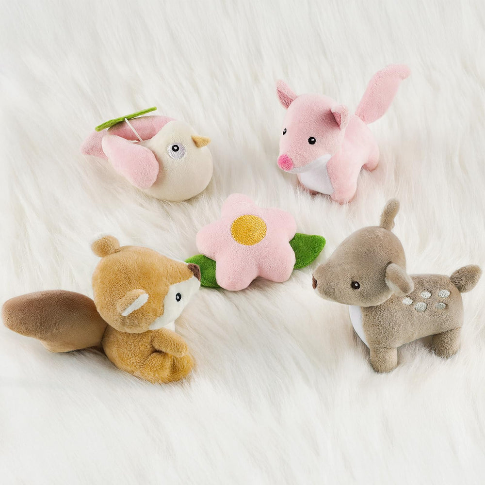 PIIKAGO pink nursery mobile features deer, bird, and fox for gentle bedtime moments.