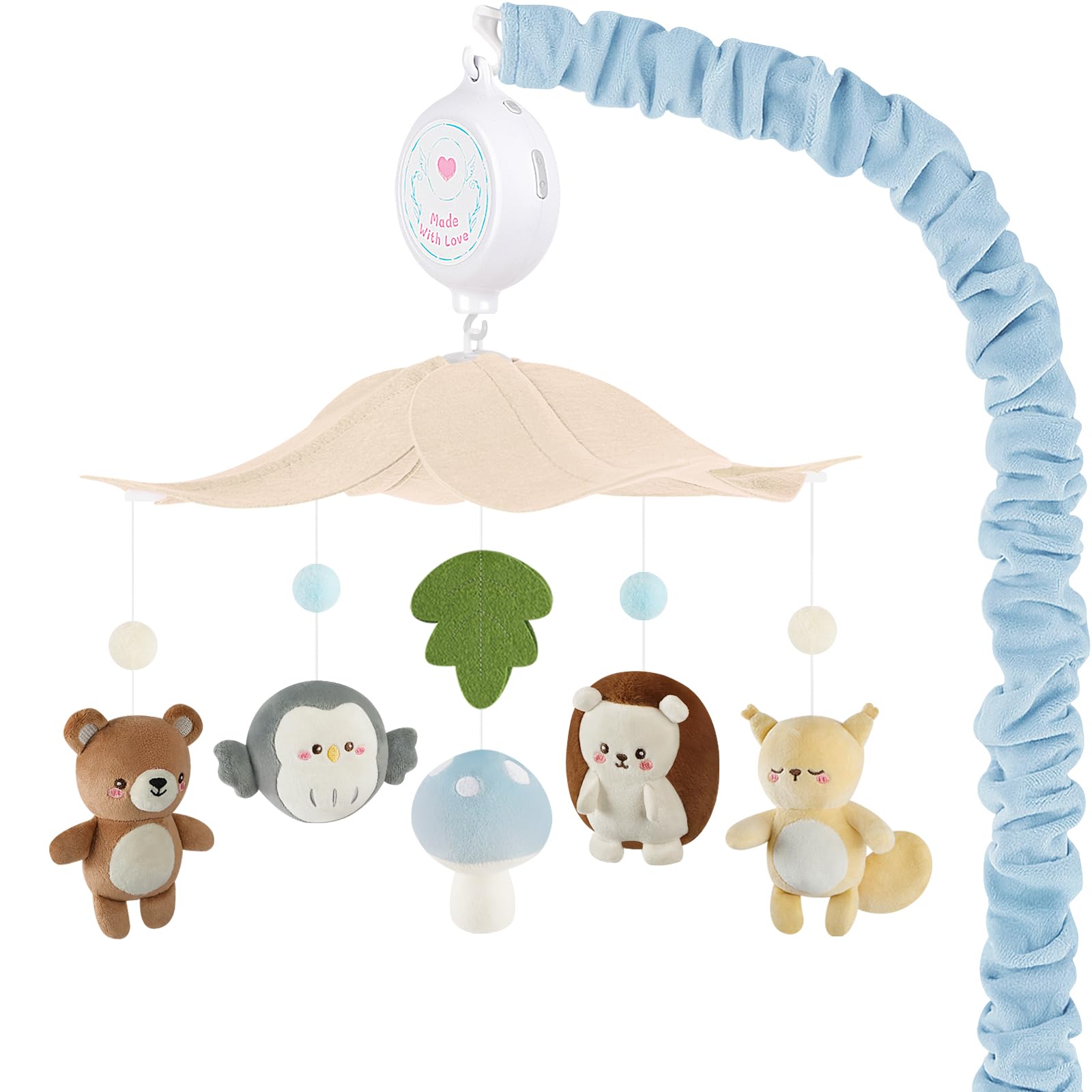PIIKAGO Woodland crib mobile with owl enhances visual tracking and a calming bedtime routine.