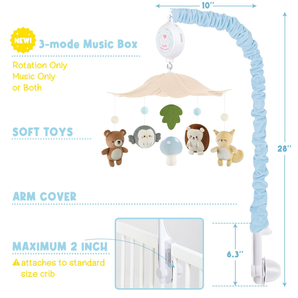 PIIKAGO Woodland crib mobile with squirrel promotes curiosity through playful motion.