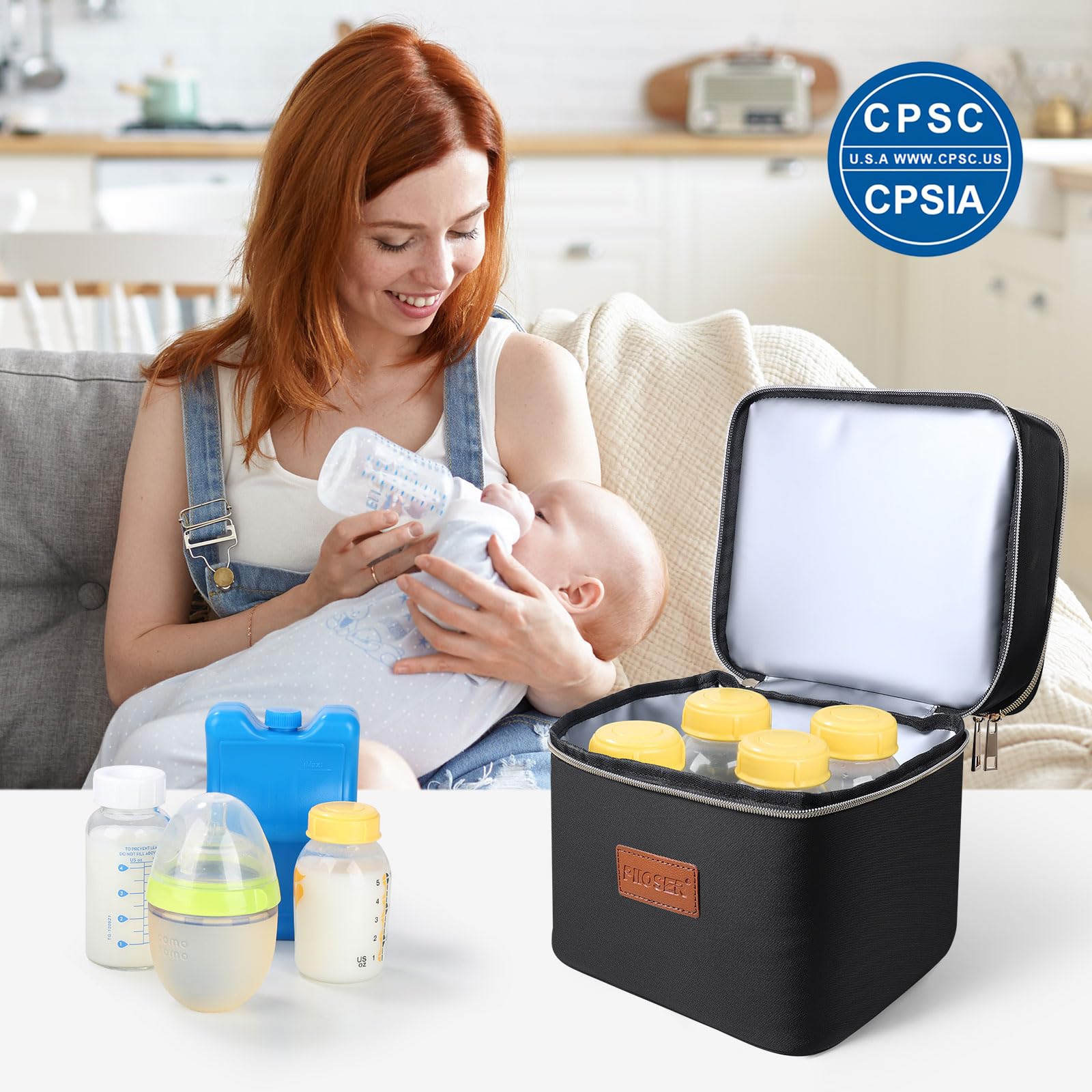 PIIOSER compact dimensions illustrate easy packing in a diaper bag.