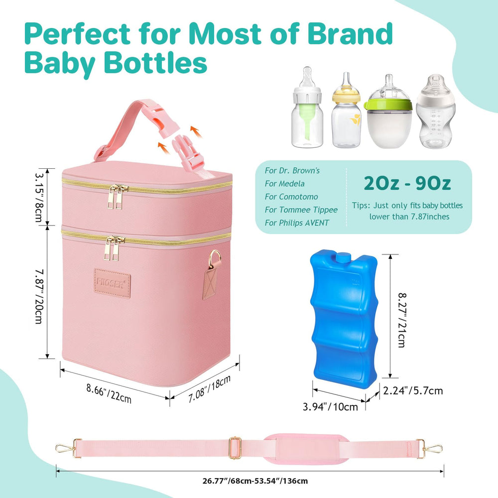 Bag capacity of the PIIOSER holds six 9-ounce bottles with a compact ice pack