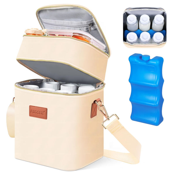 PIIOSER Breastmilk Cooler Bag bottom compartment keeps six bottles cool on the go.