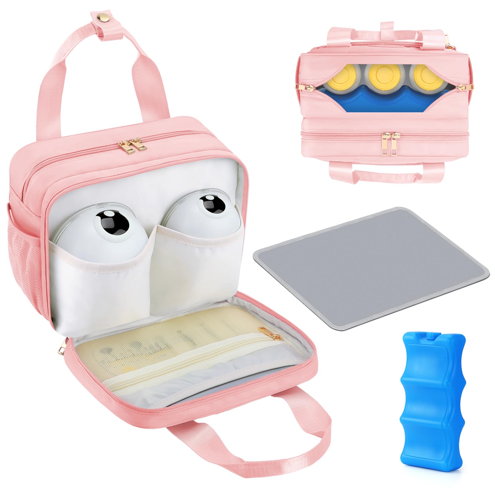PIIOSER breastmilk cooler bag front pockets for organized carry