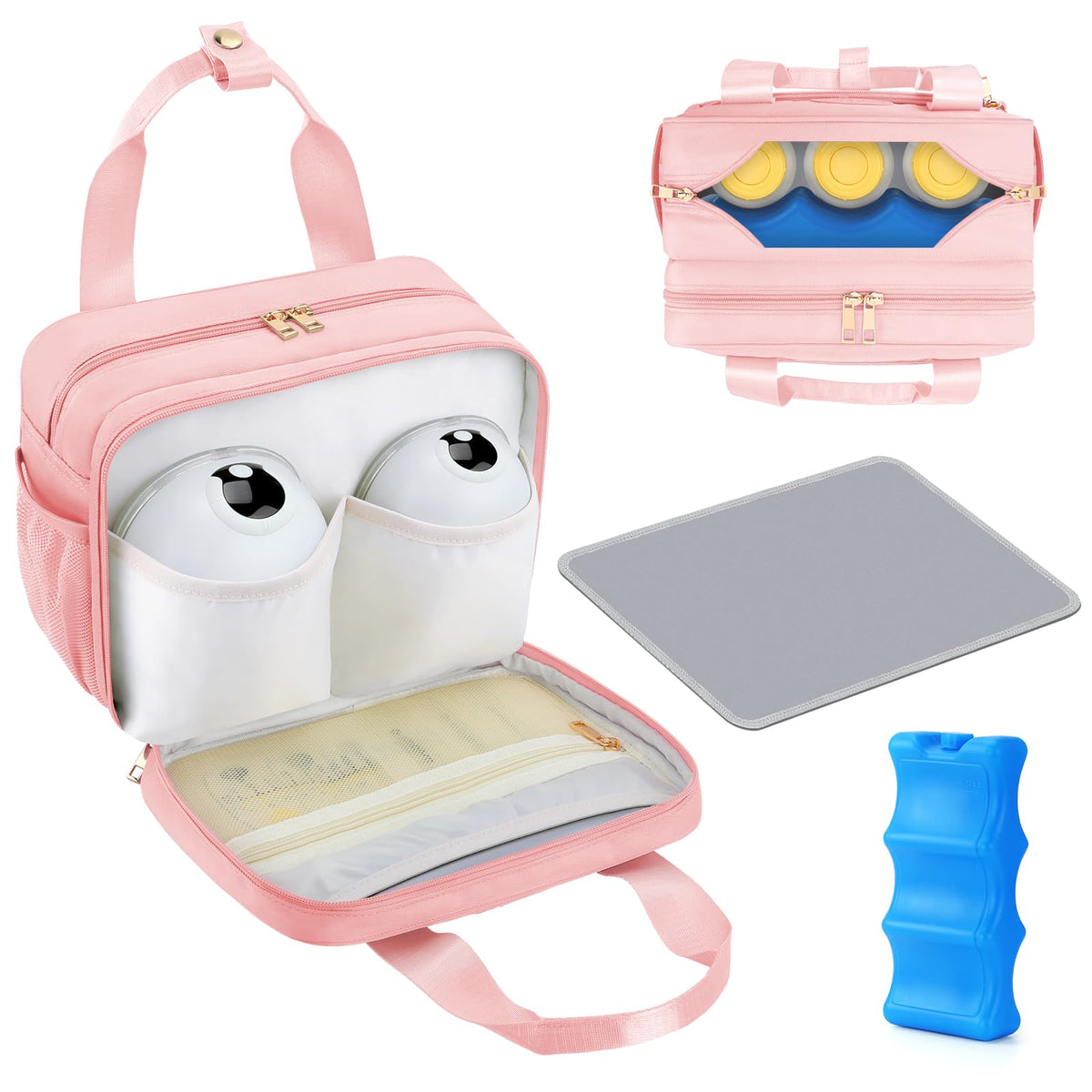 PIIOSER breastmilk cooler bag front pockets for organized carry