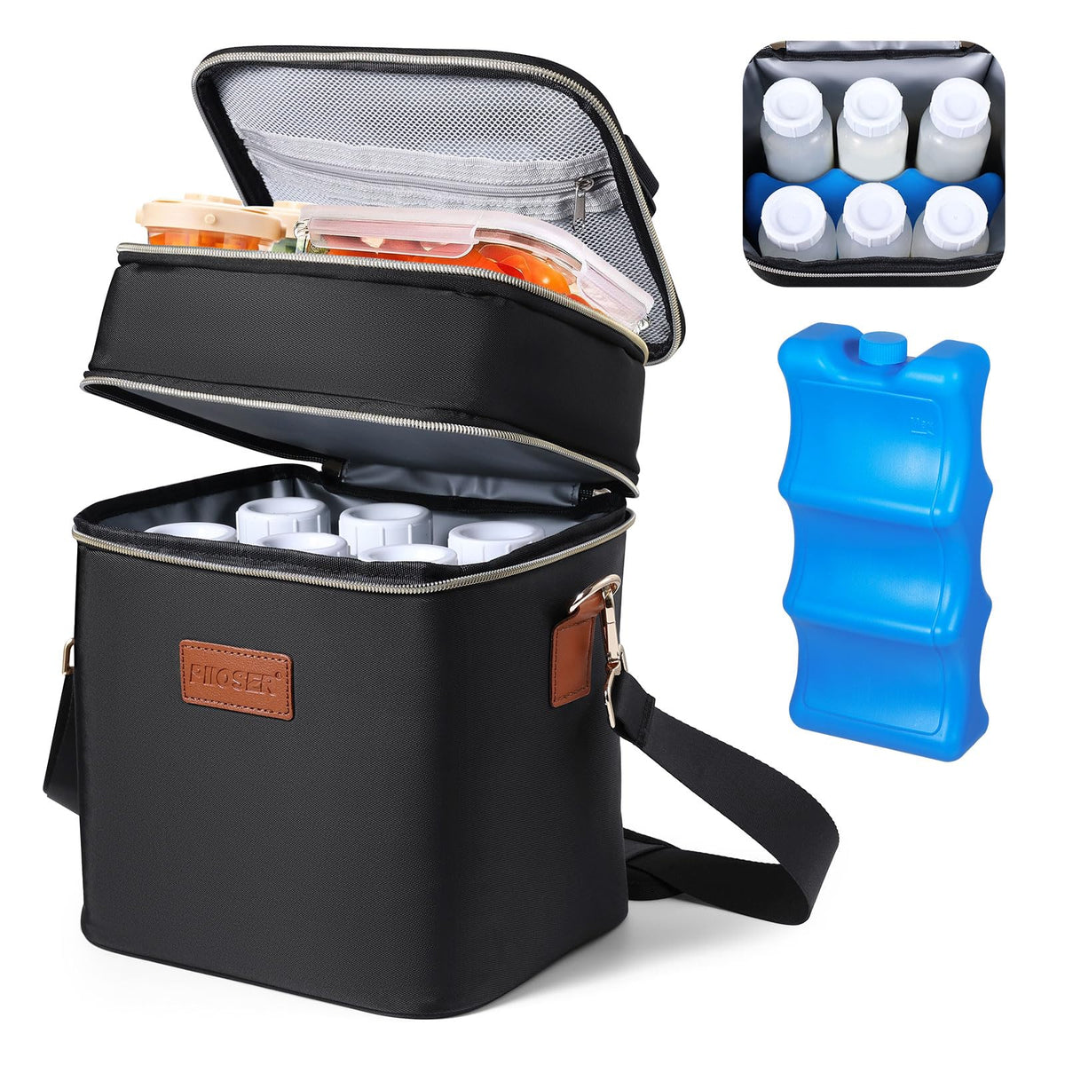 PIIOSER breastmilk cooler bag front view showing portable design for on-the-go feeding.