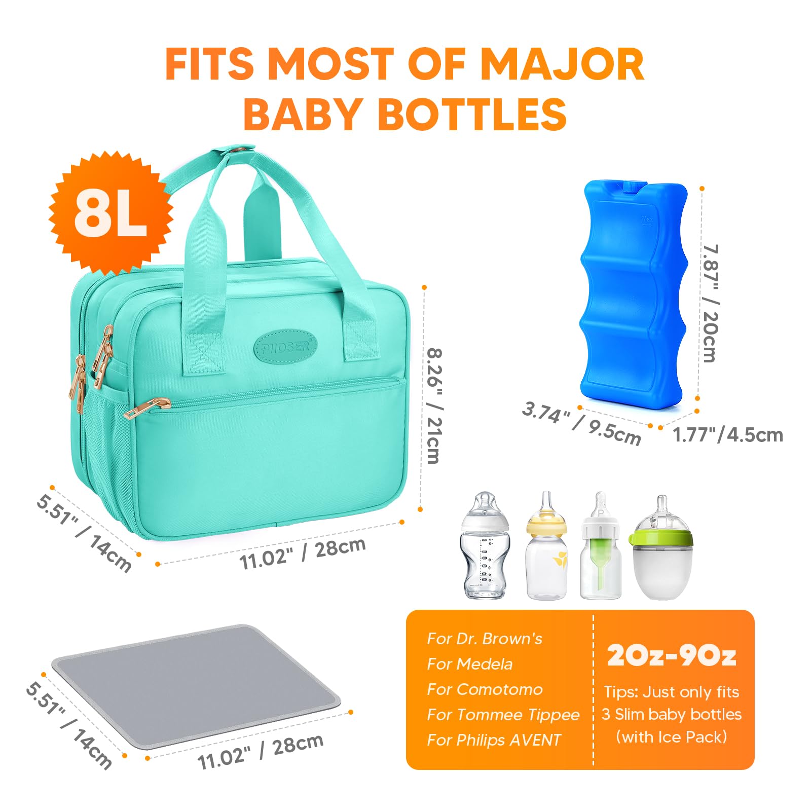 PIIOSER breastmilk cooler bag interior with cooler compartment for milk.