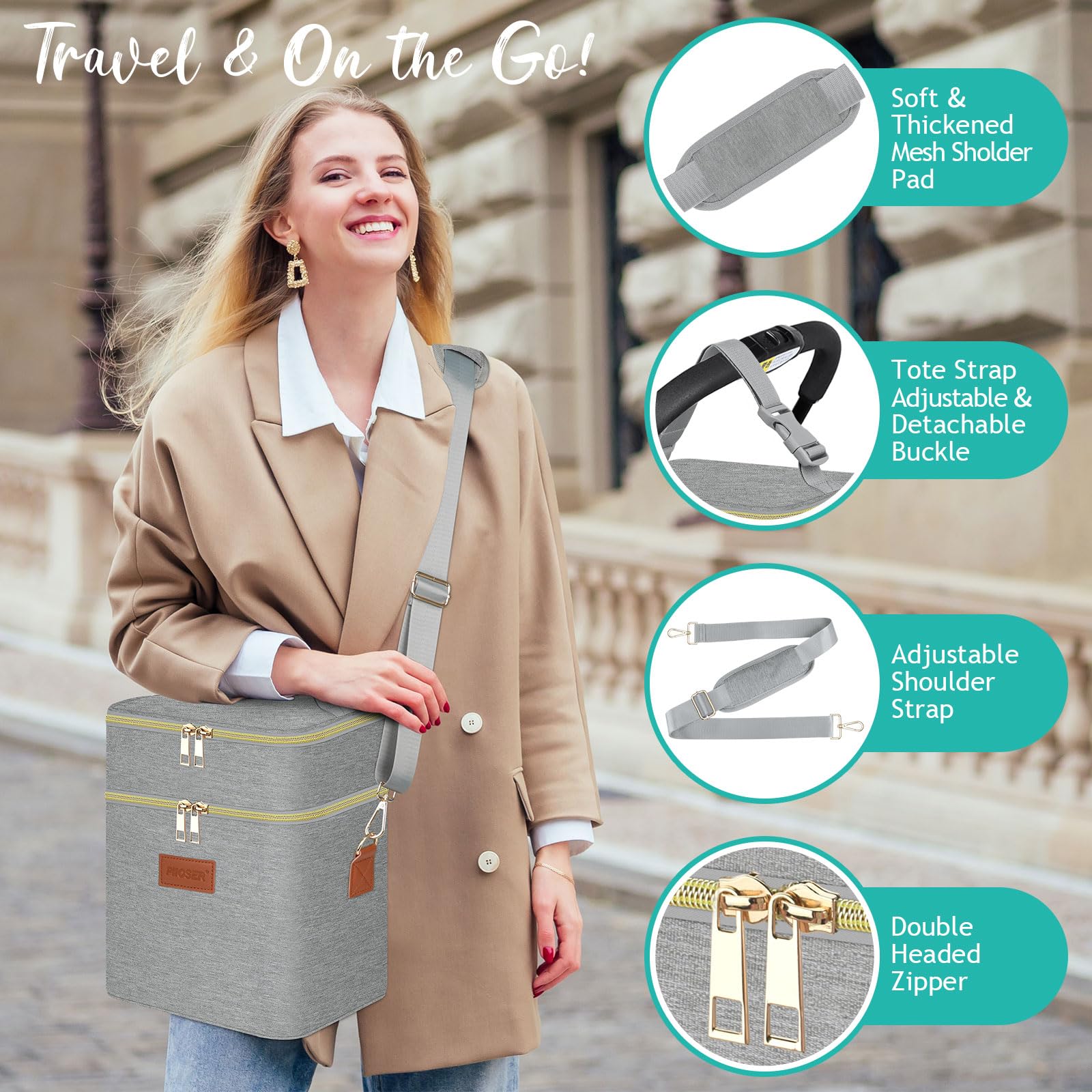 PIIOSER breastmilk cooler bag stroller attachment for hands-free mobility