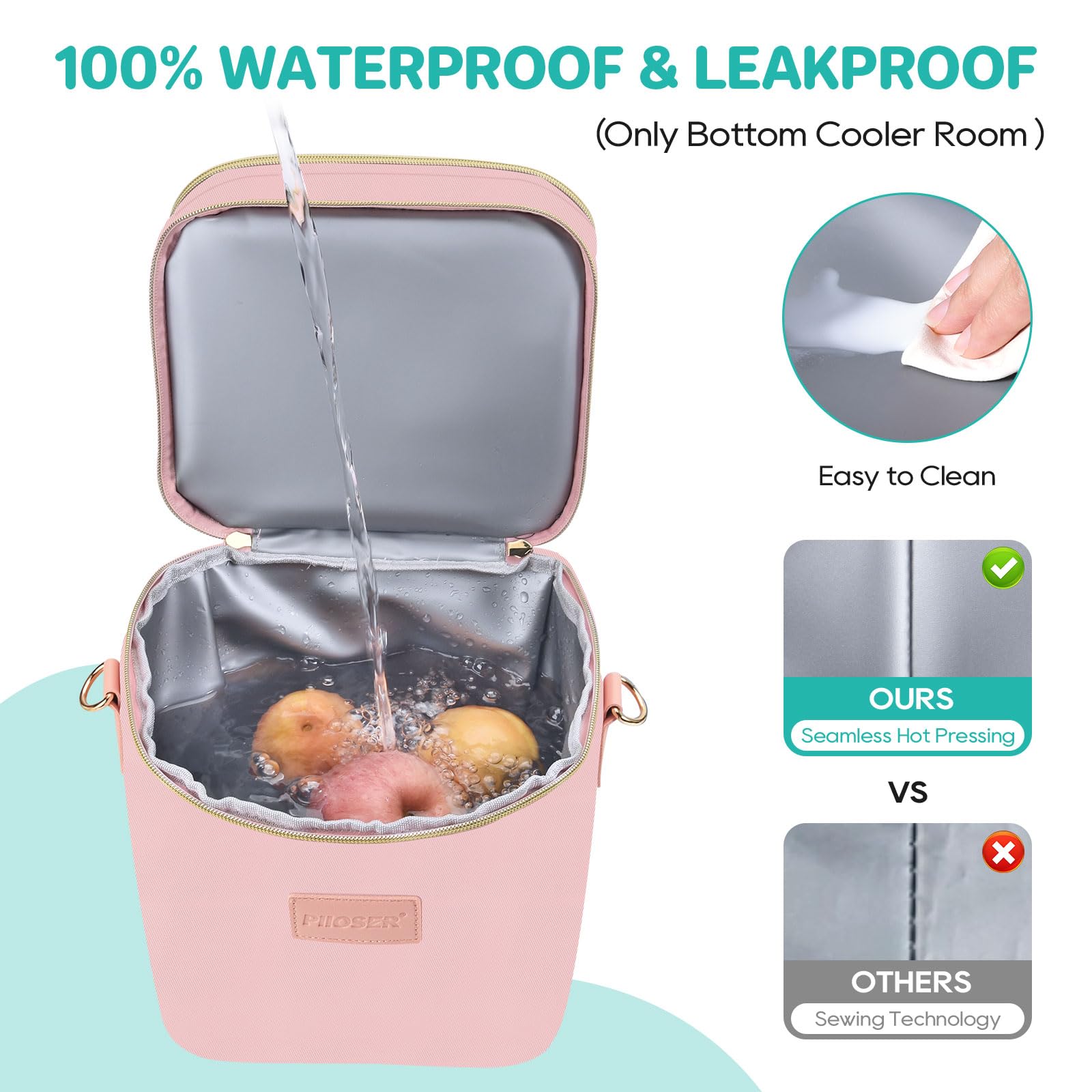 Top compartment of the PIIOSER bag stores pumps and accessories for easy pumping sessions