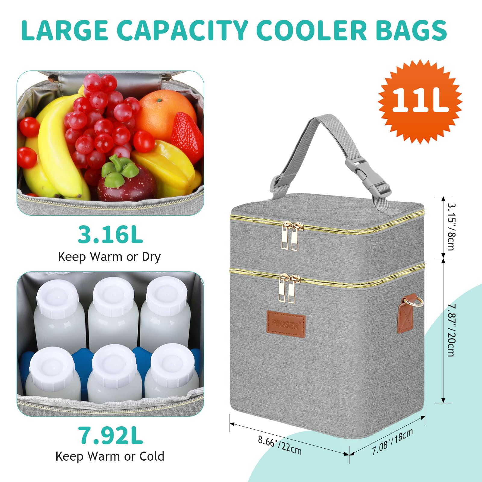 PIIOSER breastmilk cooler bag top compartment stores pumps and accessories neatly