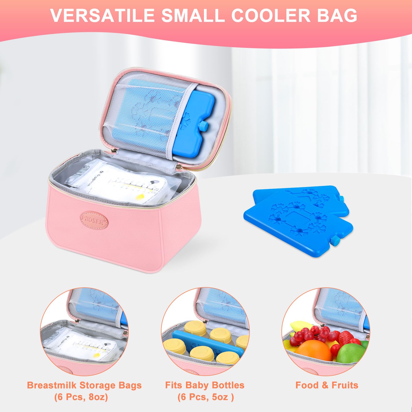 PIIOSER breast milk cooler bag with two ice packs included for cooling.