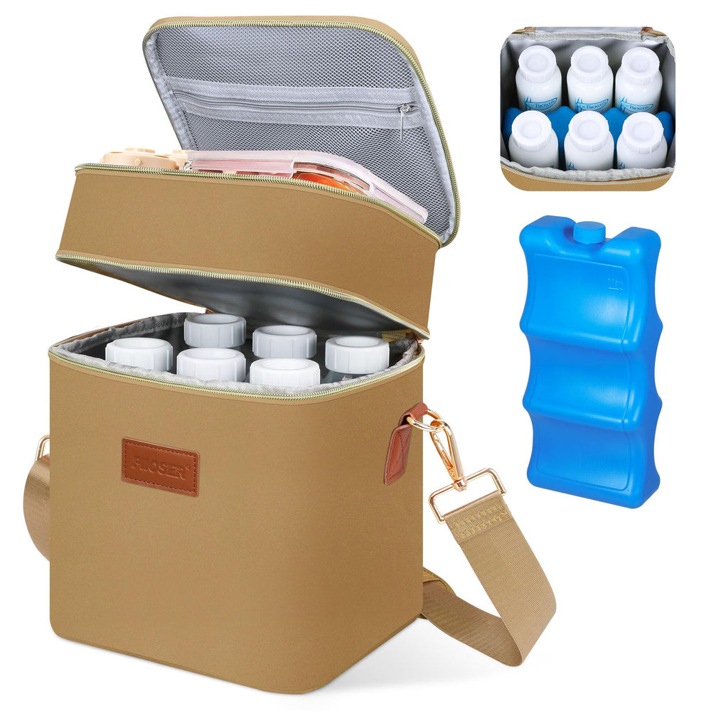 PIIOSER bag with bottom cooler compartment keeps six bottles cool for on the go feeding