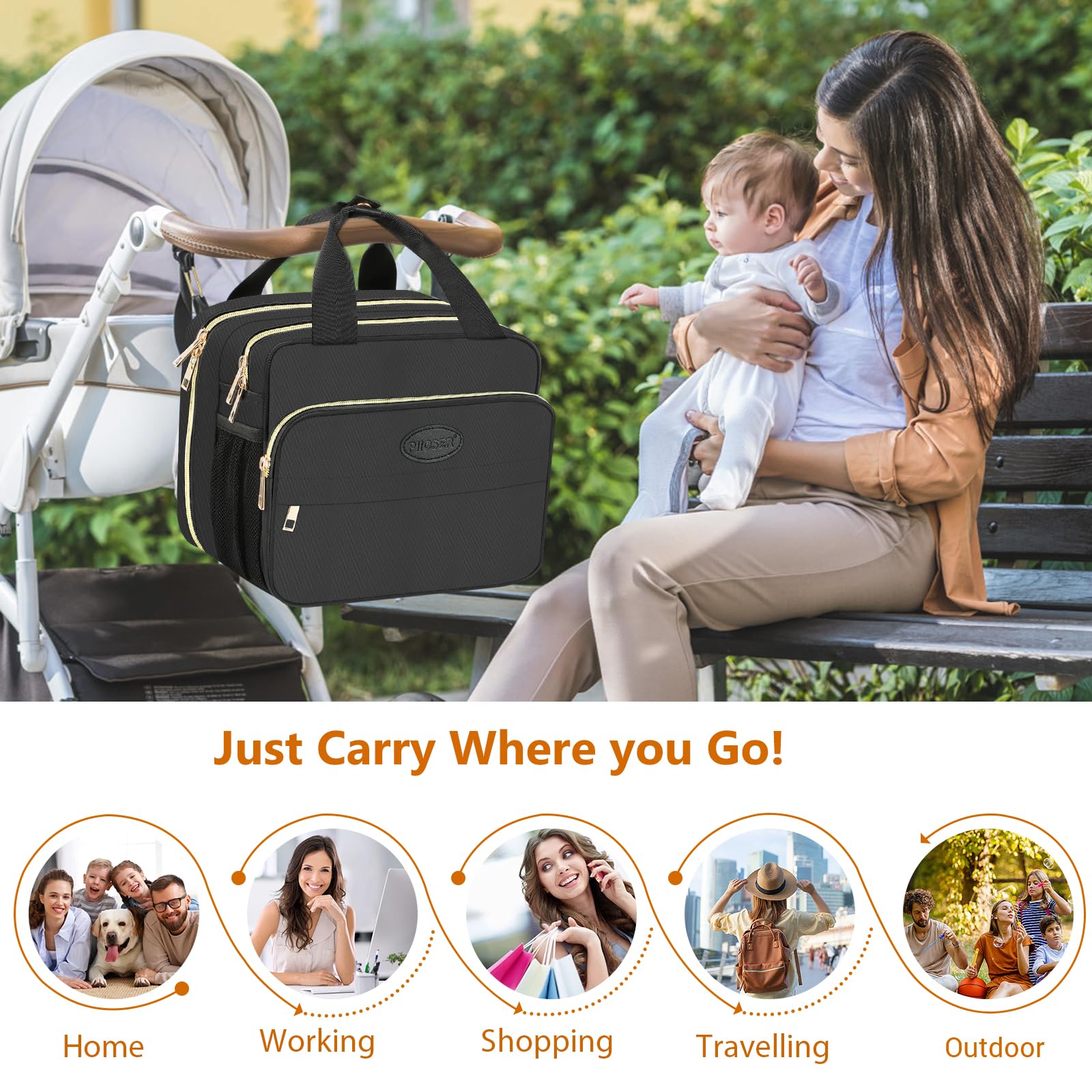 PIIOSER Breastmilk Cooler Travel Bag stroller attachment enables hands-free daily use.