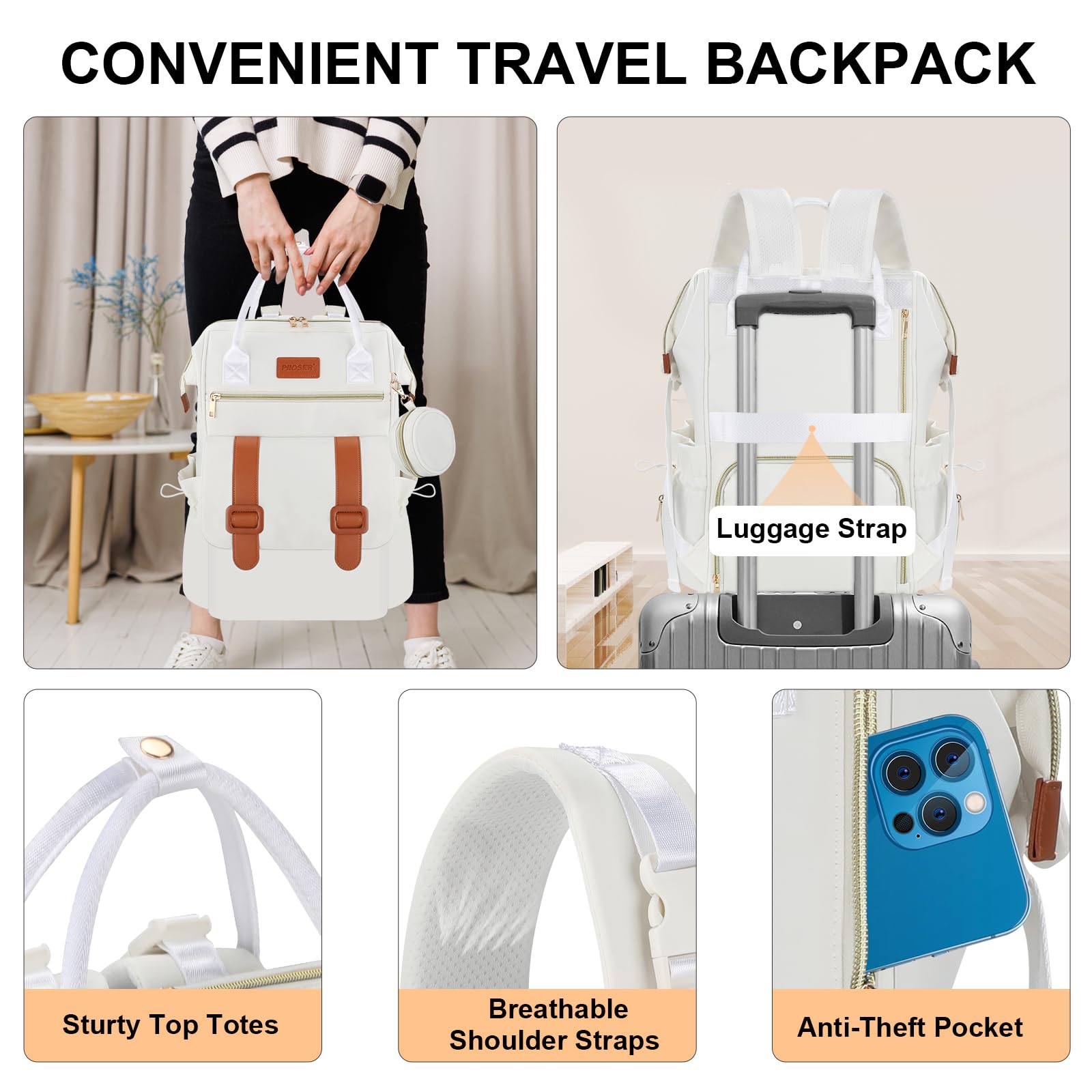 Luggage strap and durable zippers support long-term travel use