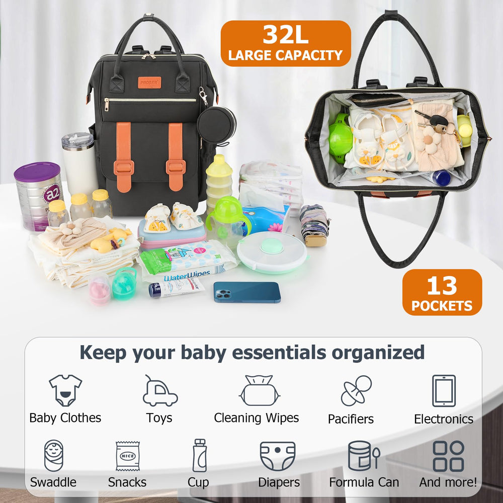 PIIOSER diaper bag tote offers 32 L interior for feeding and changing essentials