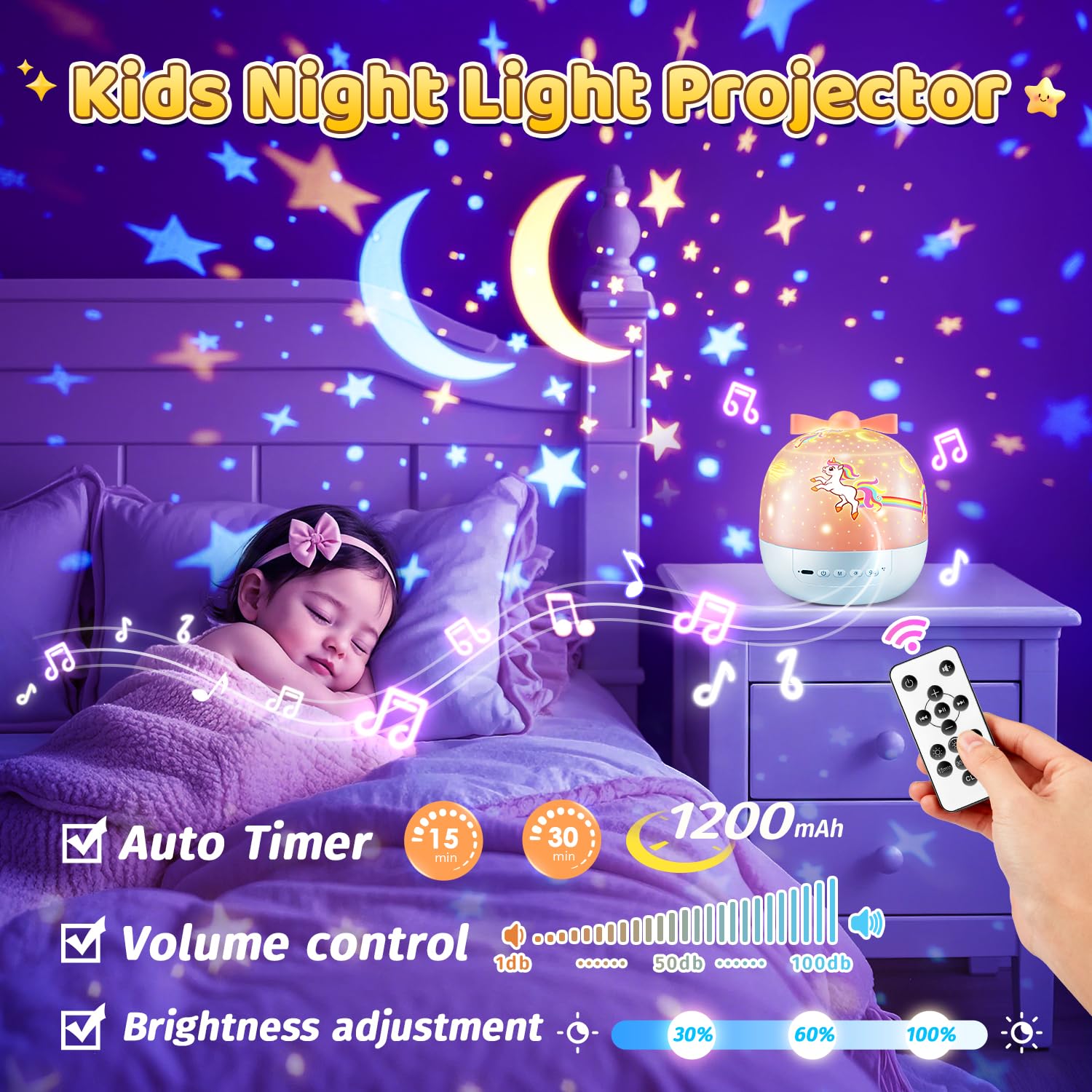 PIKOY 360-degree rotation night light enhances ceiling decor