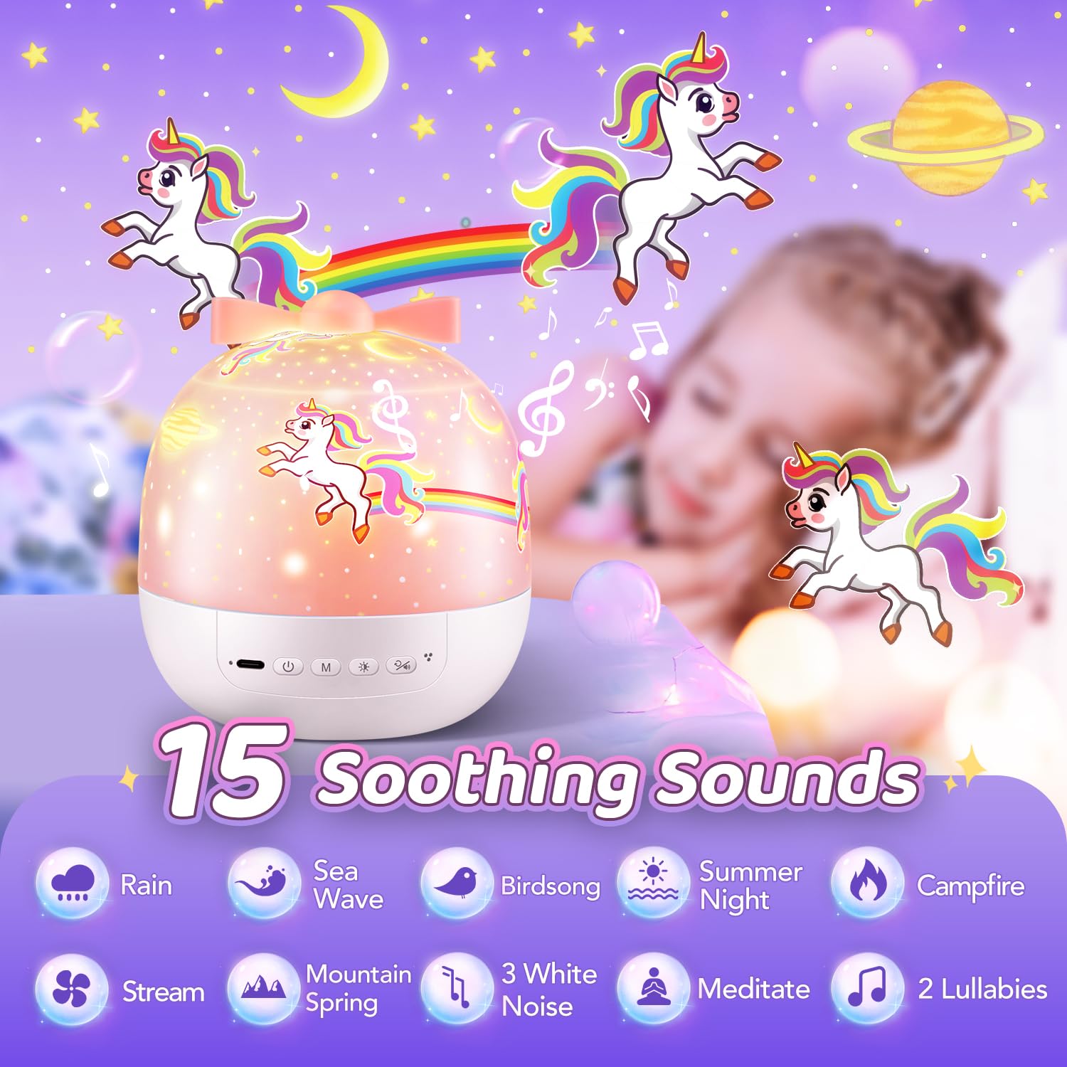 PIKOY unicorn night light projector auto timer ensures gentle lights off