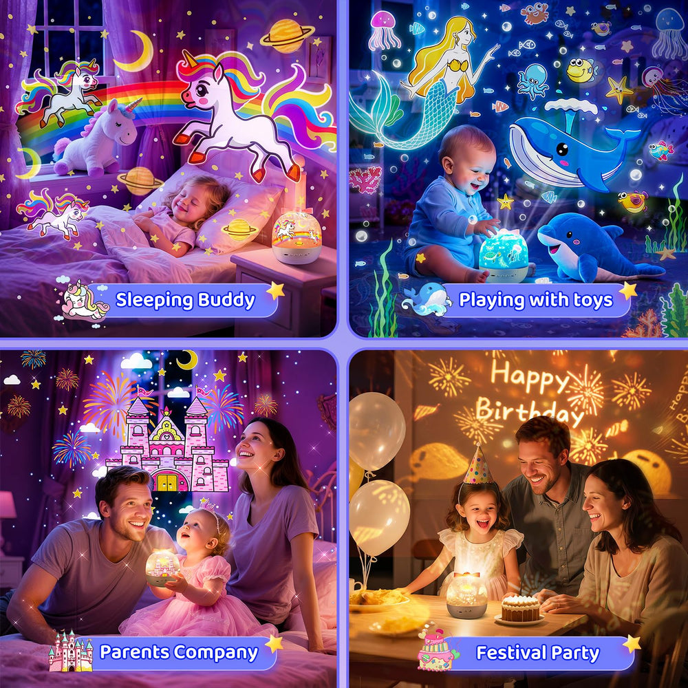 PIKOY unicorn night light projector rechargeable battery enables cordless use