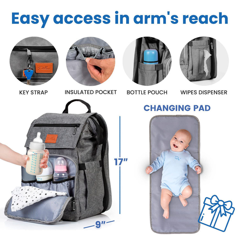 PILLANI diaper bag backpack insulated bottle pockets keep bottles at the right temp