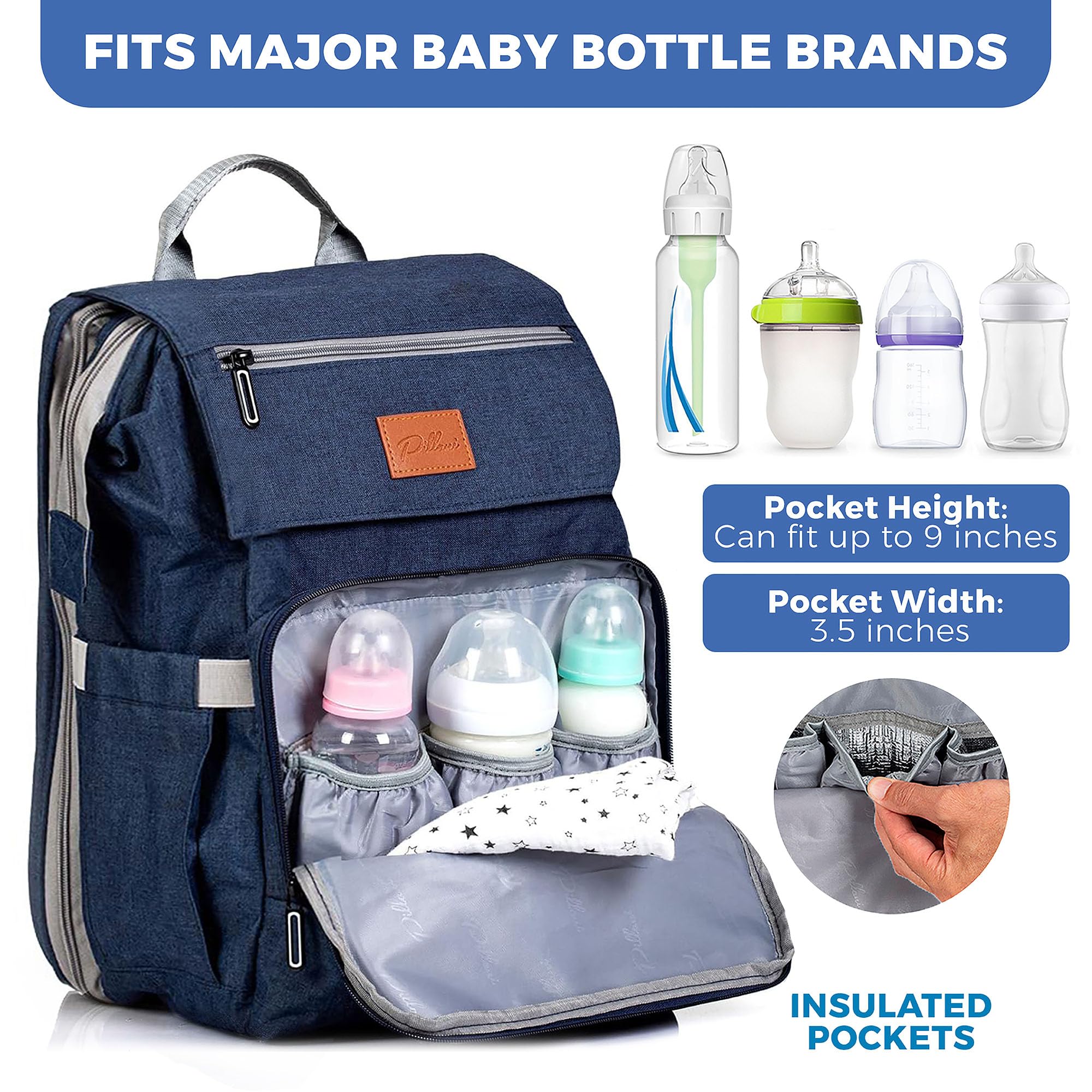 PILLANI diaper bag backpack large main compartment stores newborn essentials