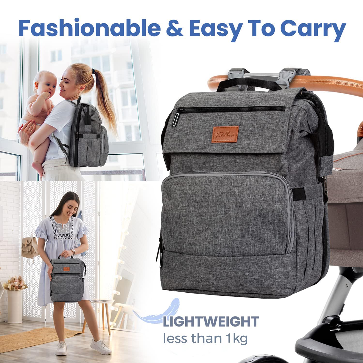PILLANI diaper bag backpack stroller strap for hands-free family travel